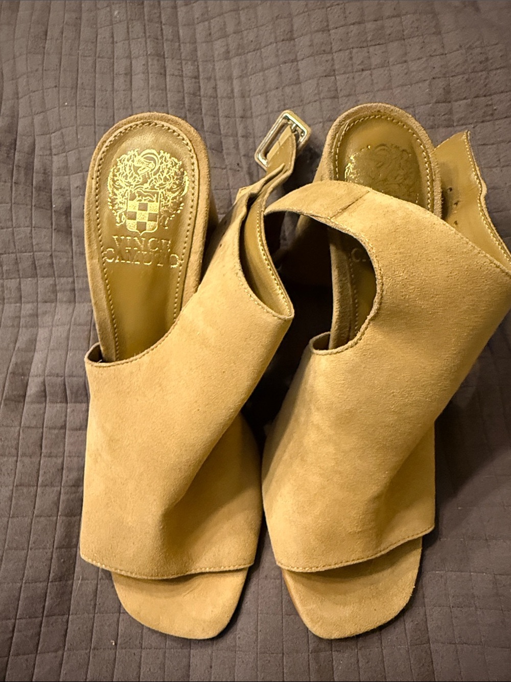 Vince Camuto Tan Suede Open-Toe Mule Sandals